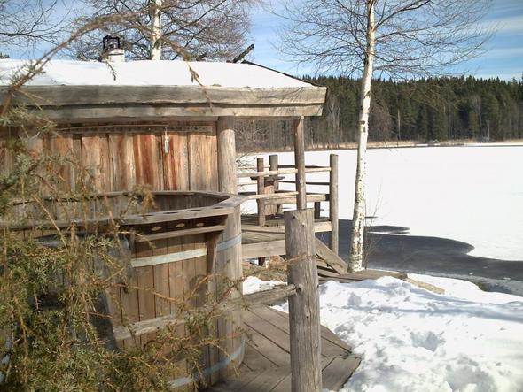 sauna und badetonne am see - (Deutschland, Winter, Skandinavien)