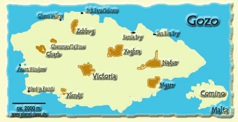 Gozo Karte - (Europa, Strand, roter-strand)