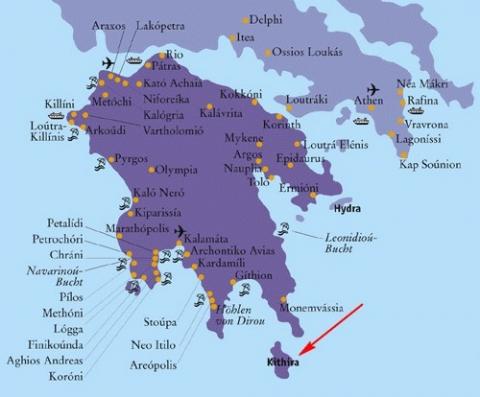 Kythera Karte Peloponnes - (Insel, Griechenland, Sandstrand)