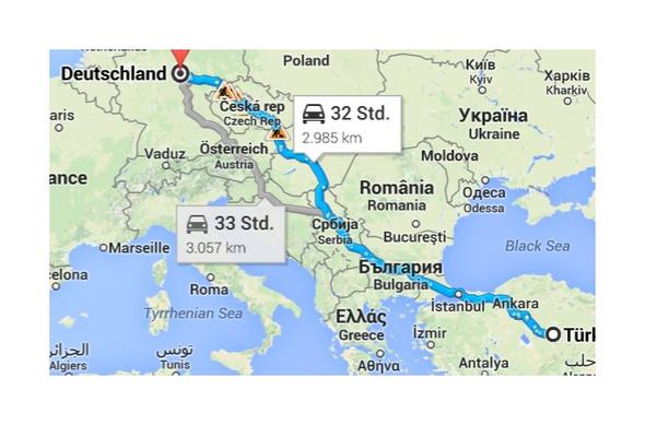Route DL - Türkei - (AutoReise Türkei, Deutschland-Türkei Auto)